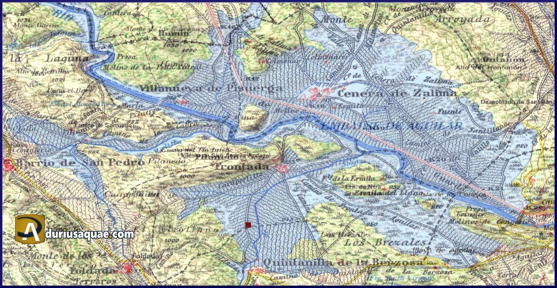 Durius Aquae: Sobre un mapa anterior a la inundación hemos señalado la zona del embalse de Aguilar