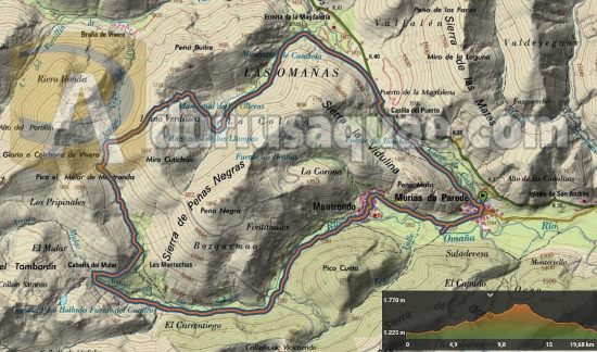 Plano ruta caminando fuentes del Omaña