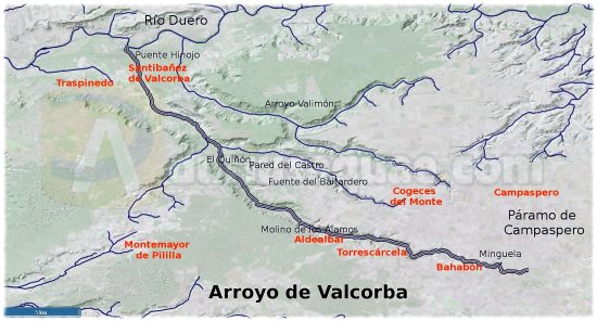 Recorrido del arroyo de Valcorba