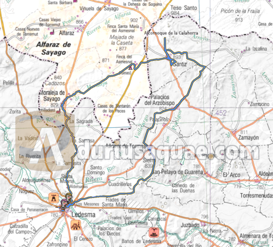 Mapa ruta entre Ledesma y Sayago