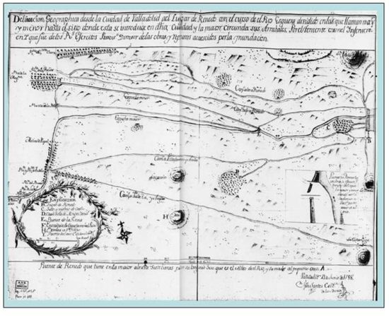 Plano de las afueras de Valladolid con el Esgueva