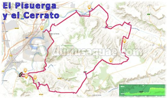 Mapa ruta en bici por el Pisuerga en el Cerrato