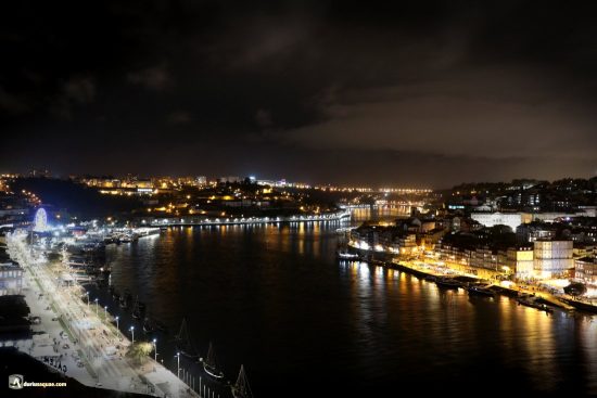 Panorámica de Porto y Gaia de noche
